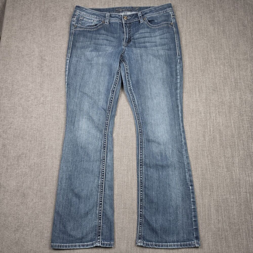 Seven 7 Women Size 14 Slim Bootcut Jeans Embellished Pocket Medium Wash Denim